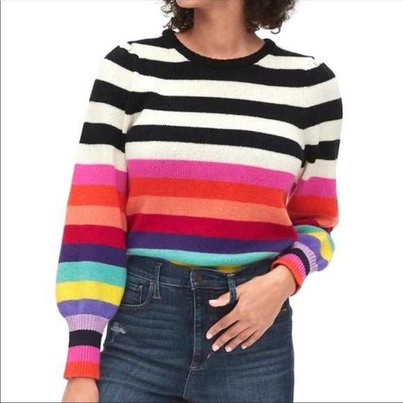 striped puff sleeve sweater